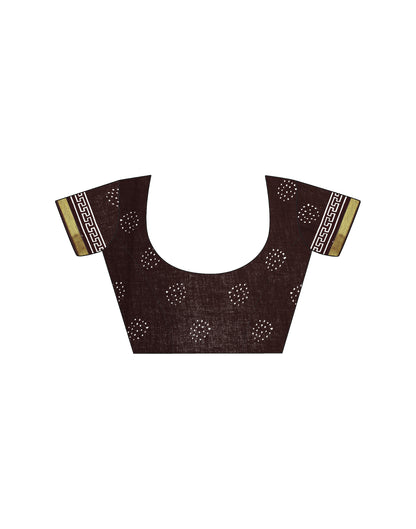 Dark Brown Cotton Printed Saree