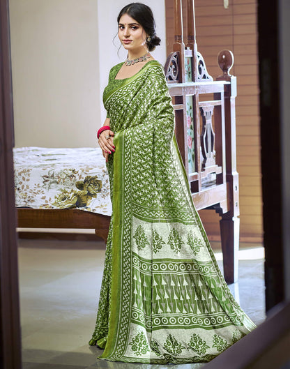 Light Green Cotton Printed Saree
