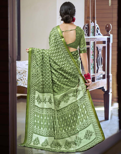 Light Green Cotton Printed Saree