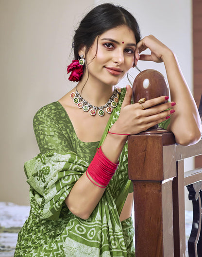 Light Green Cotton Printed Saree