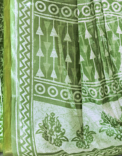 Light Green Cotton Printed Saree