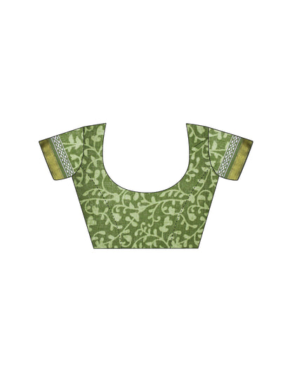 Light Green Cotton Printed Saree