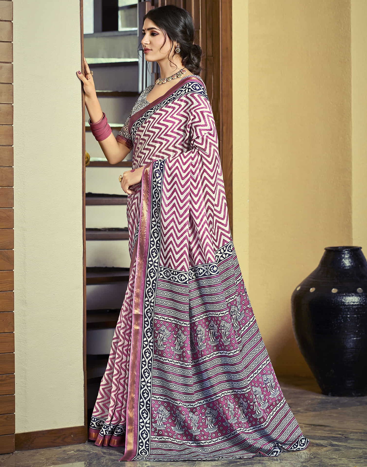 Dark Magenta Cotton Printed Saree
