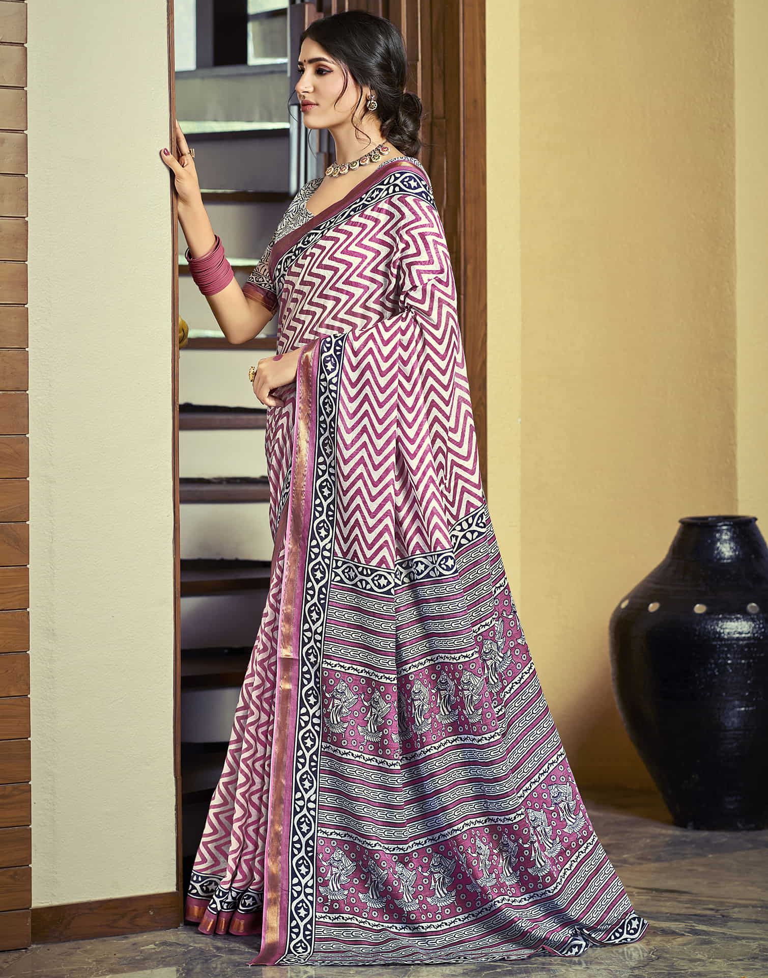 Dark Magenta Cotton Printed Saree