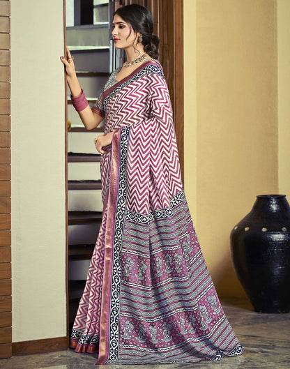 Dark Magenta Cotton Printed Saree