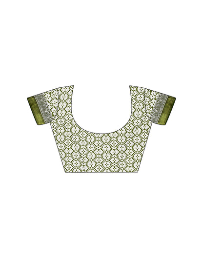 Olive Green Cotton Printed Saree