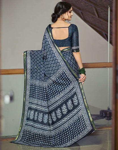 Rama Blue Cotton Printed Saree