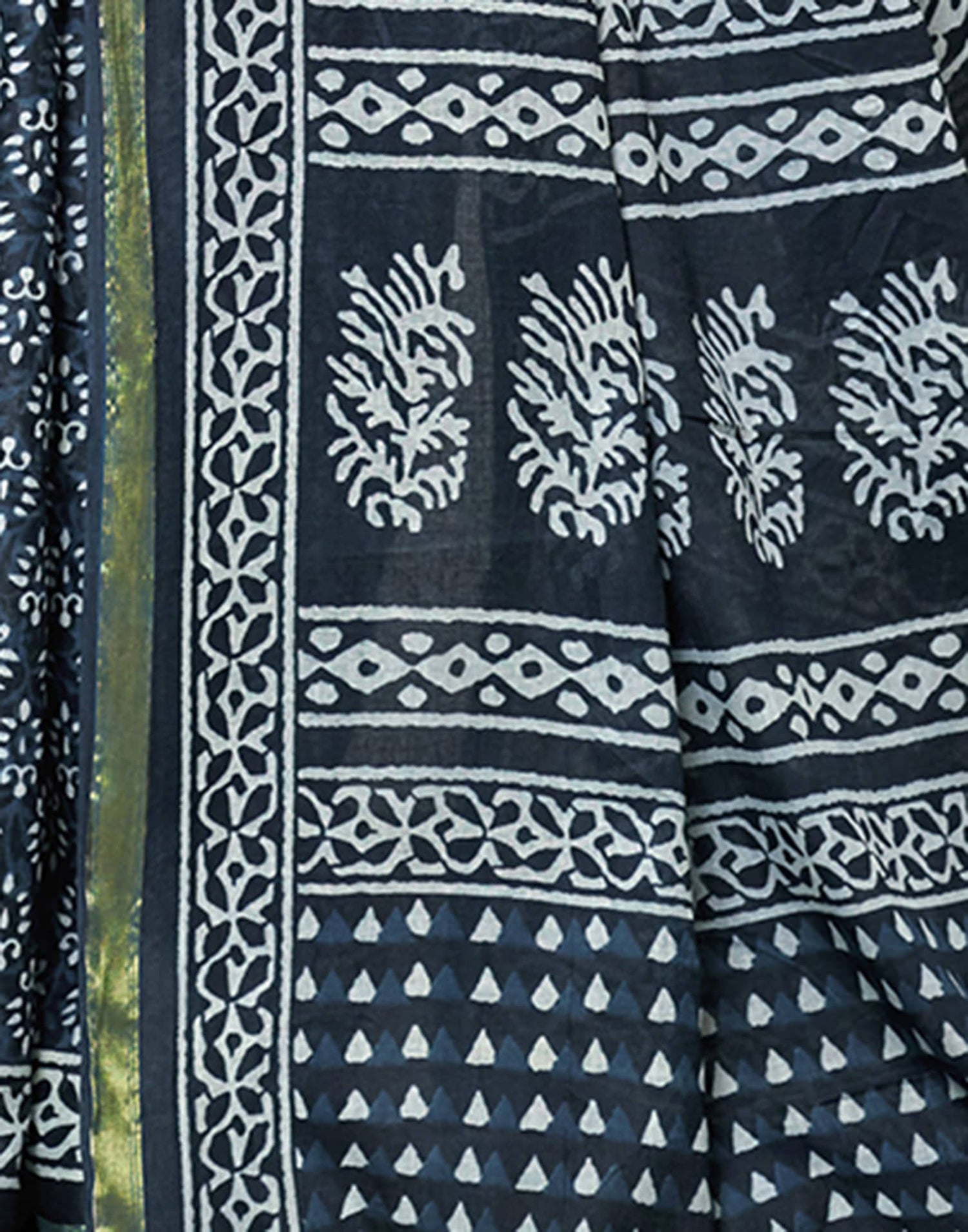 Rama Blue Cotton Printed Saree