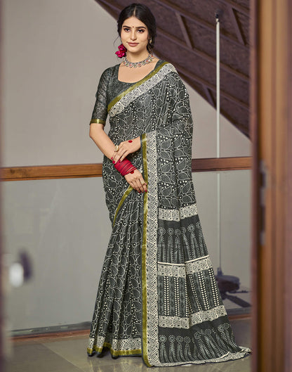 Grey Cotton Printed Saree