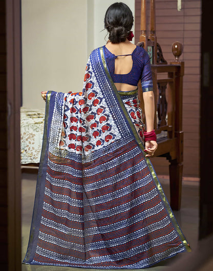 Navy Blue Cotton Printed Saree