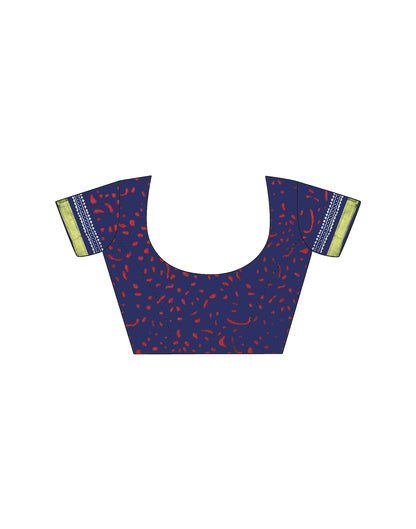 Navy Blue Cotton Printed Saree