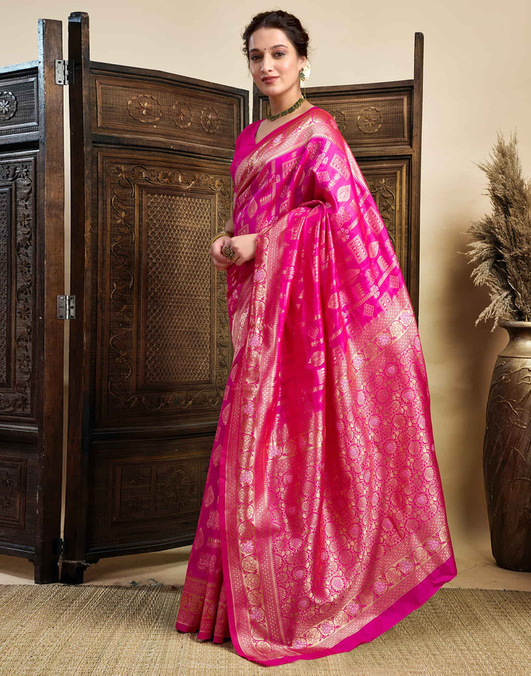 Rani Pink Silk Woven Banarasi Saree