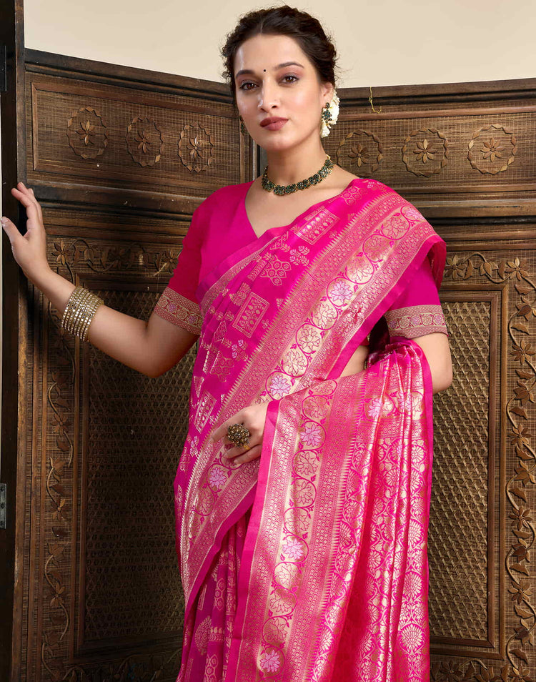Rani Pink Silk Woven Banarasi Saree