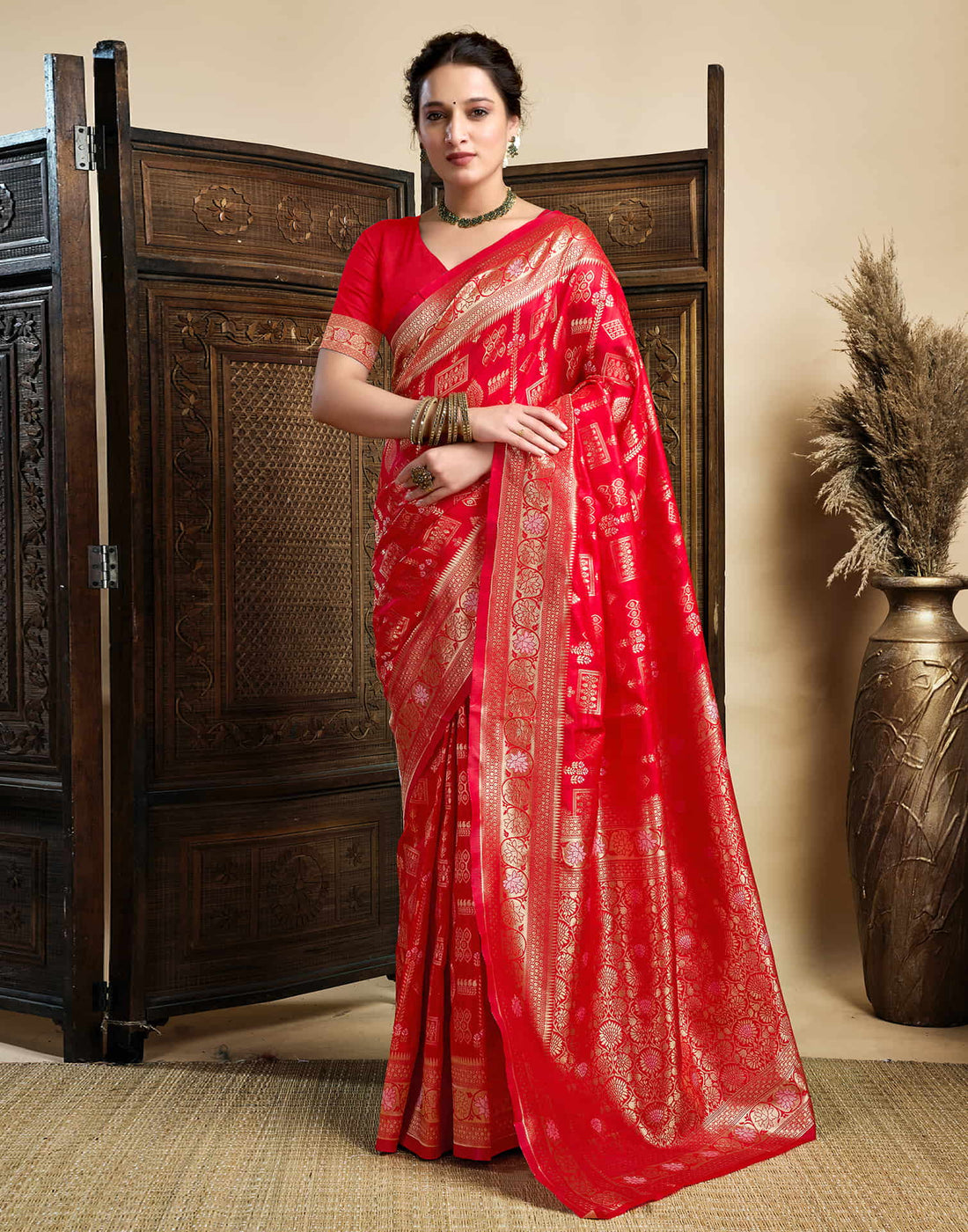 Red Silk Woven Banarasi Saree