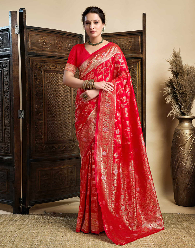 Red Silk Woven Banarasi Saree