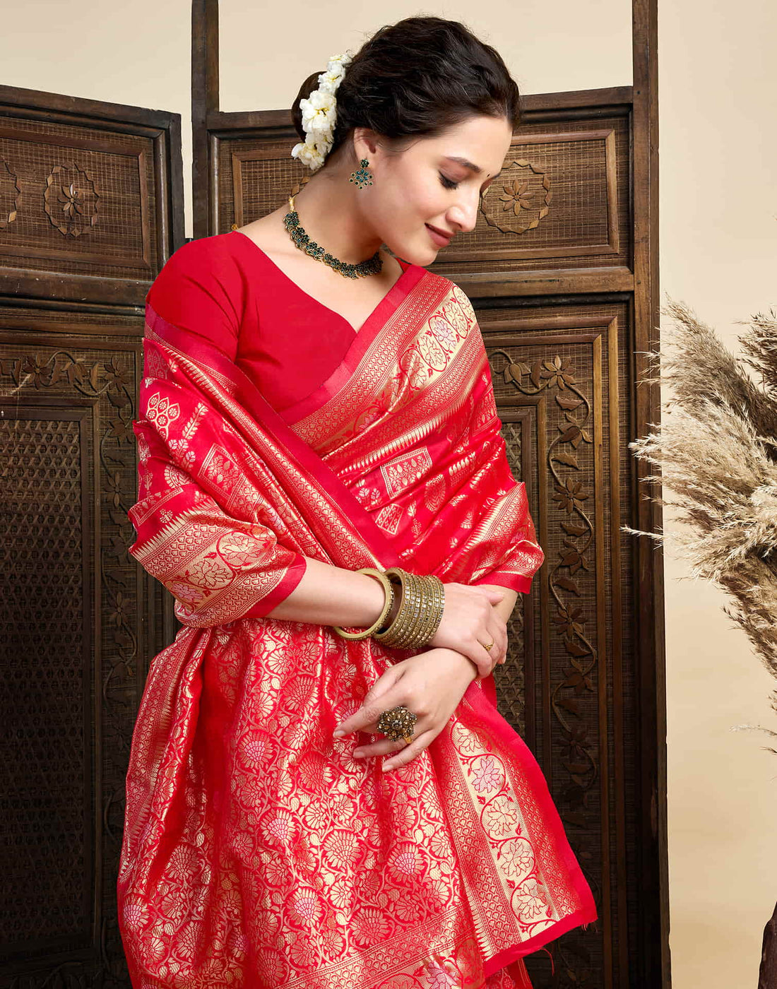 Red Silk Woven Banarasi Saree
