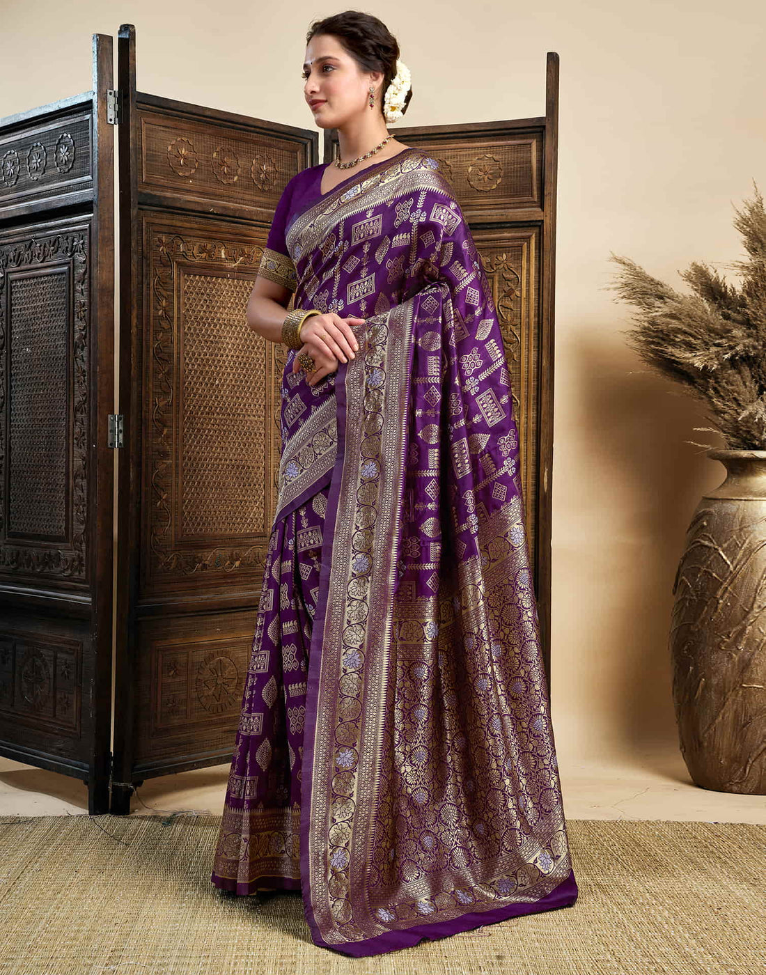Purple Silk Woven Banarasi Saree