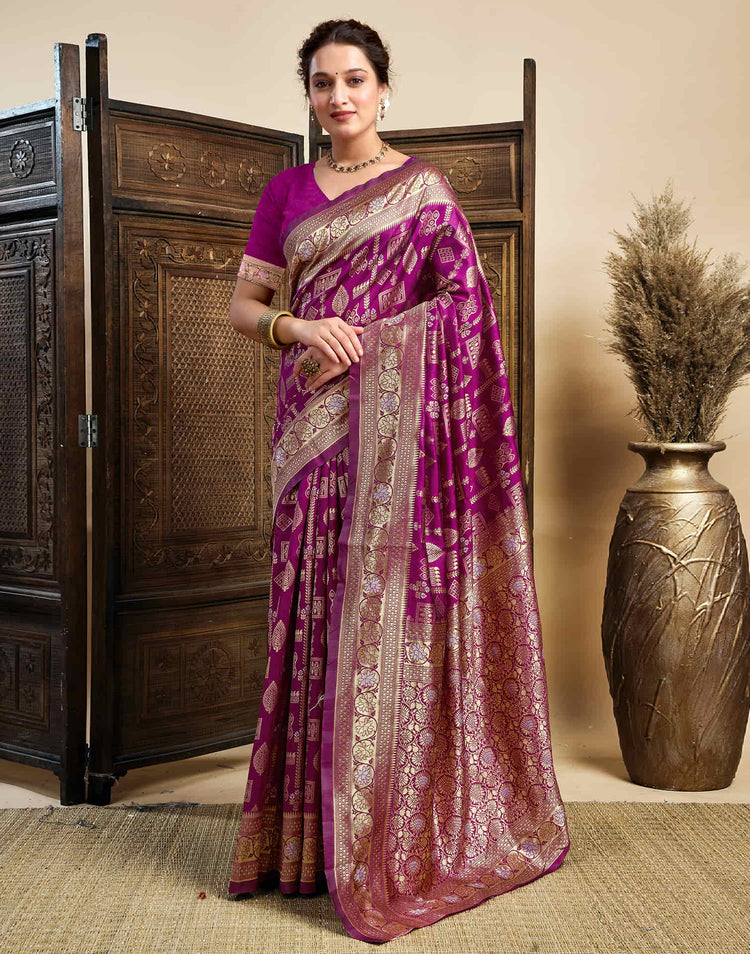 Dark Magenta Silk Woven Banarasi Saree