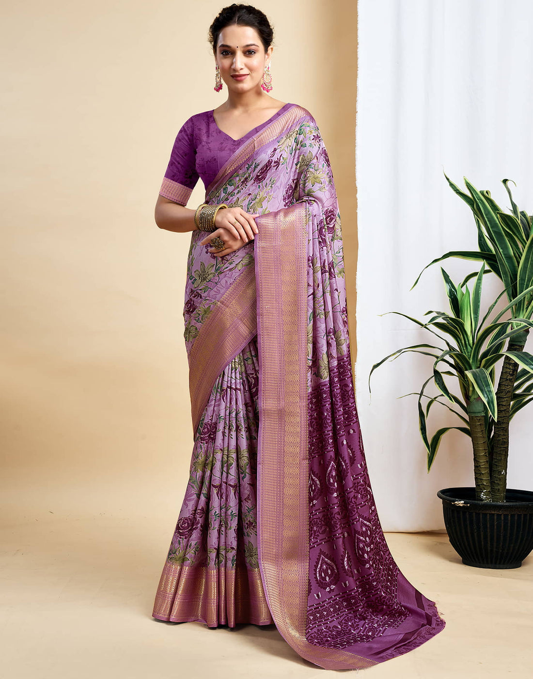 Light Purple Dola Silk Printed Saree