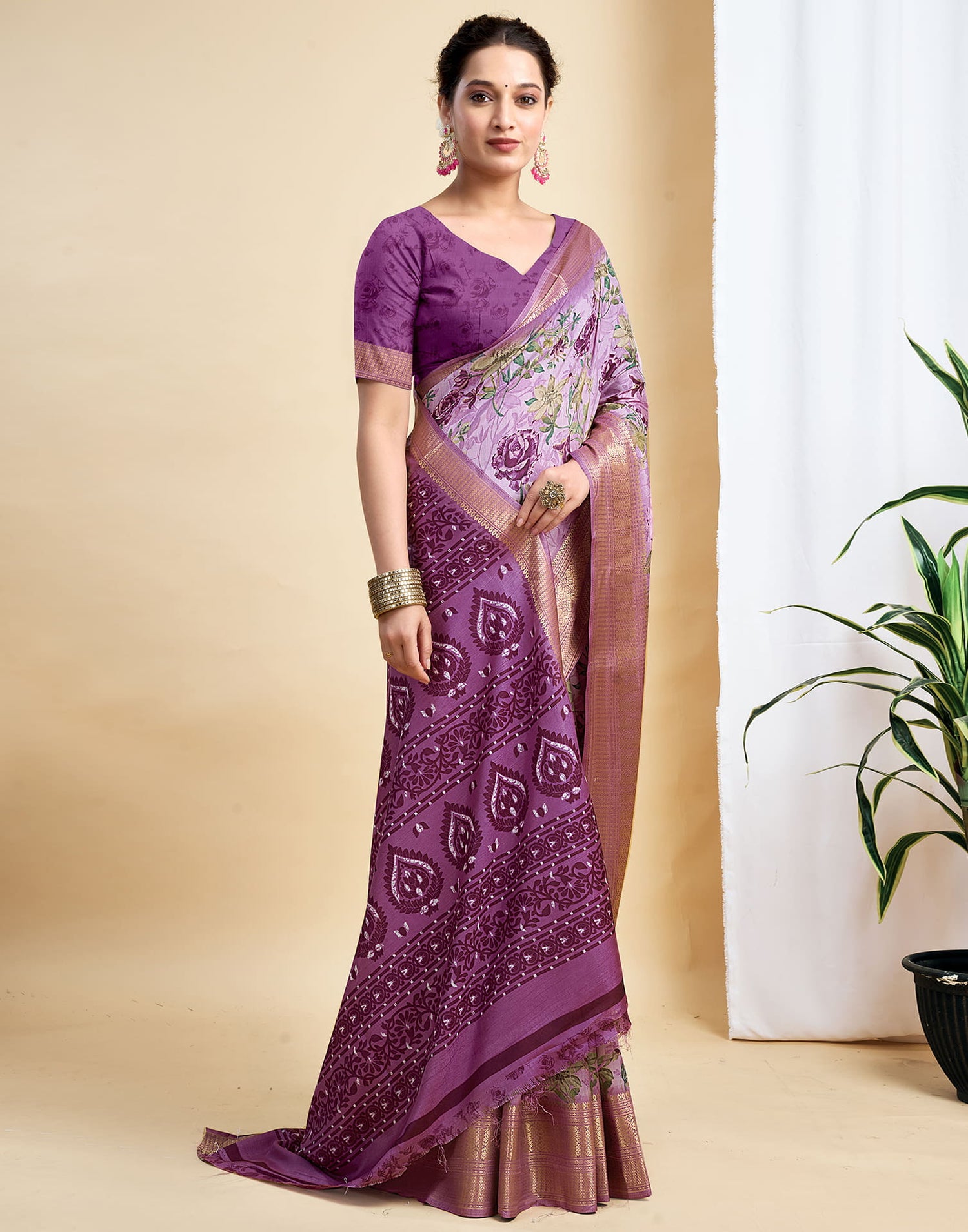 Light Purple Dola Silk Printed Saree