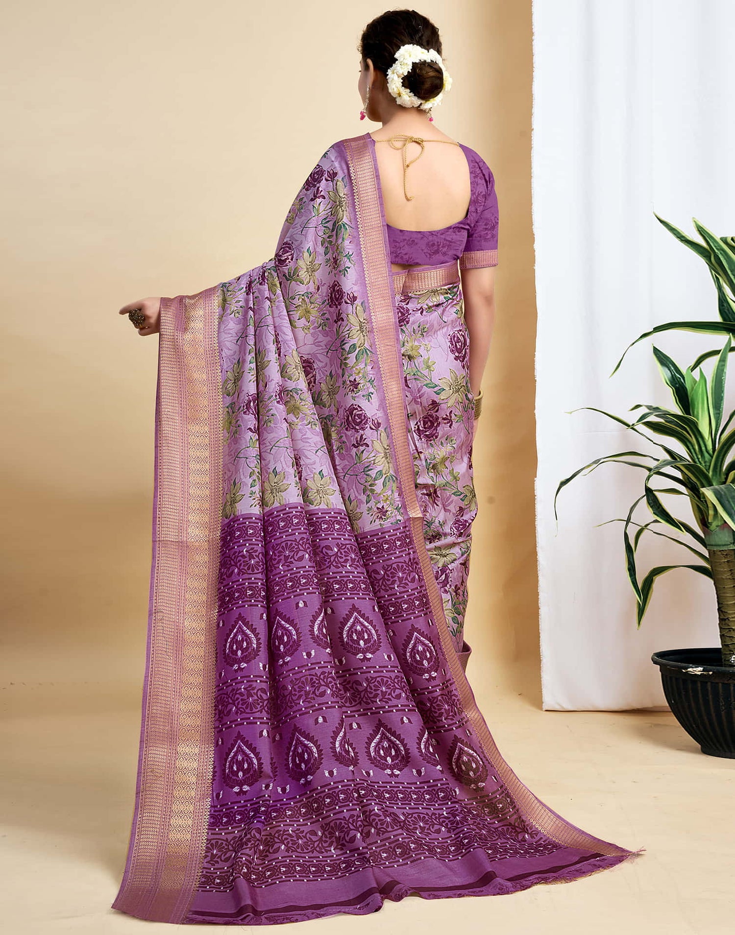 Light Purple Dola Silk Printed Saree