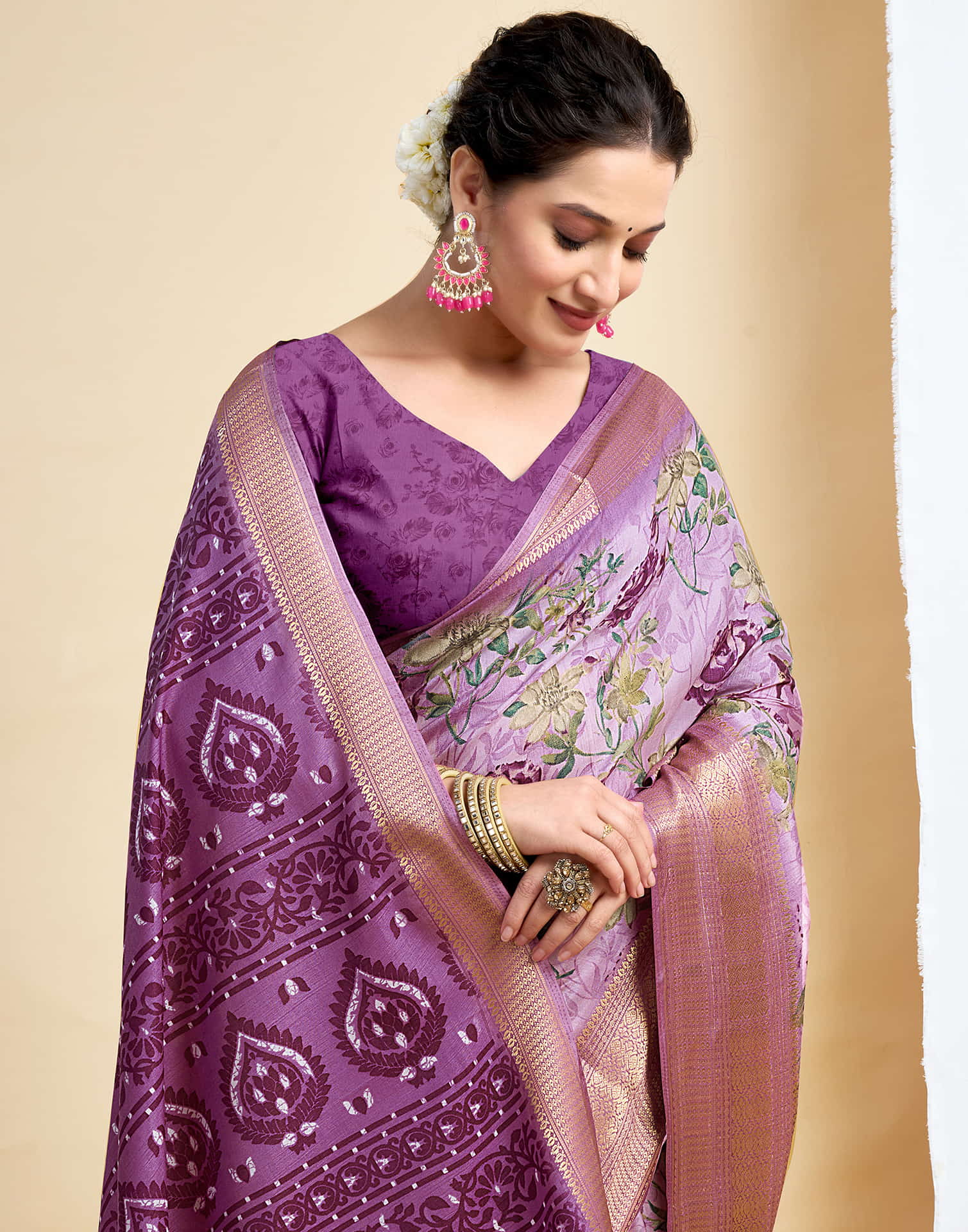 Light Purple Dola Silk Printed Saree