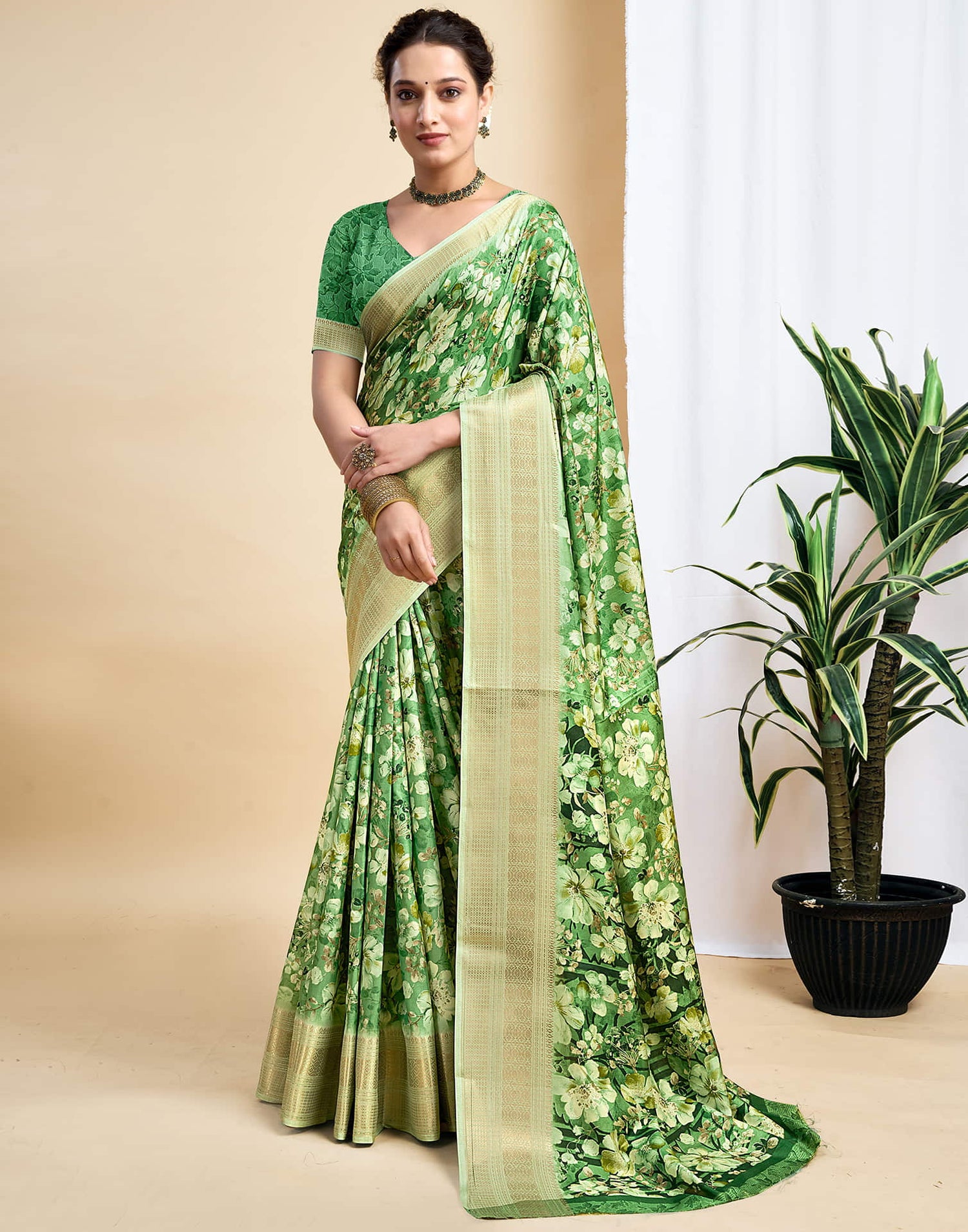 Green Dola Silk Printed Saree