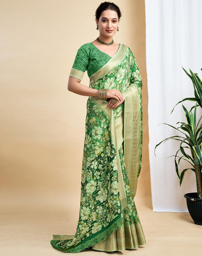 Green Dola Silk Printed Saree