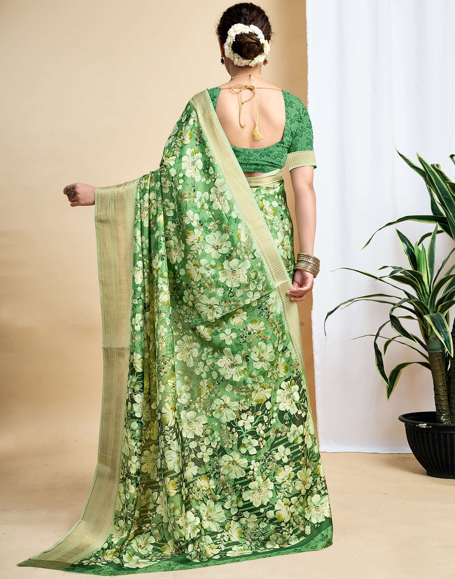 Green Dola Silk Printed Saree