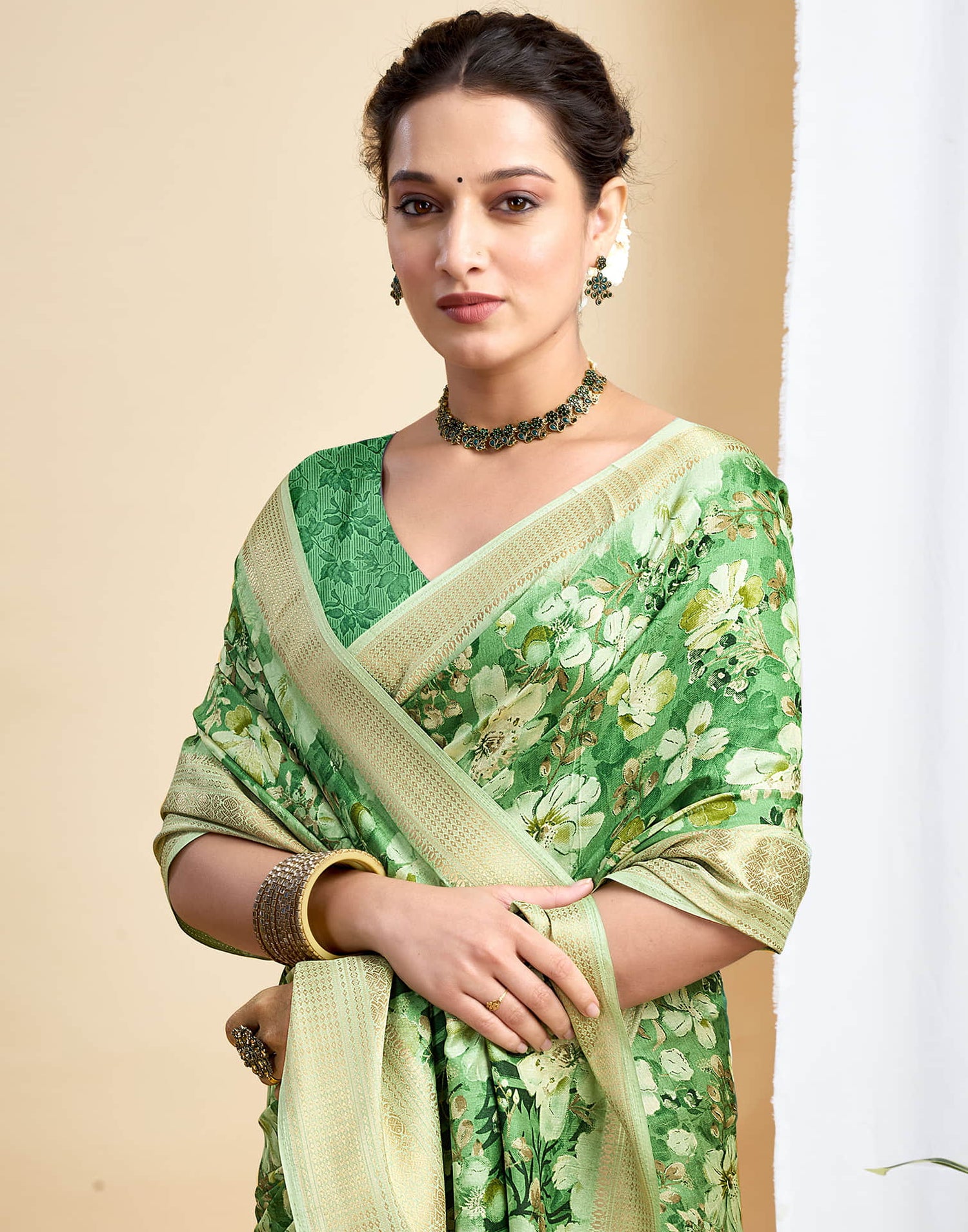 Green Dola Silk Printed Saree