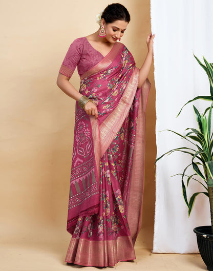 Rose Pink Dola Silk Printed Saree