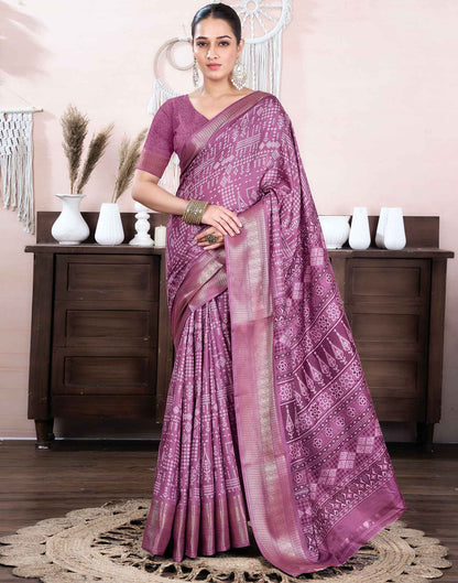 Dusty Purple Dola Silk Floral Printed Saree