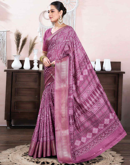 Dusty Purple Dola Silk Floral Printed Saree