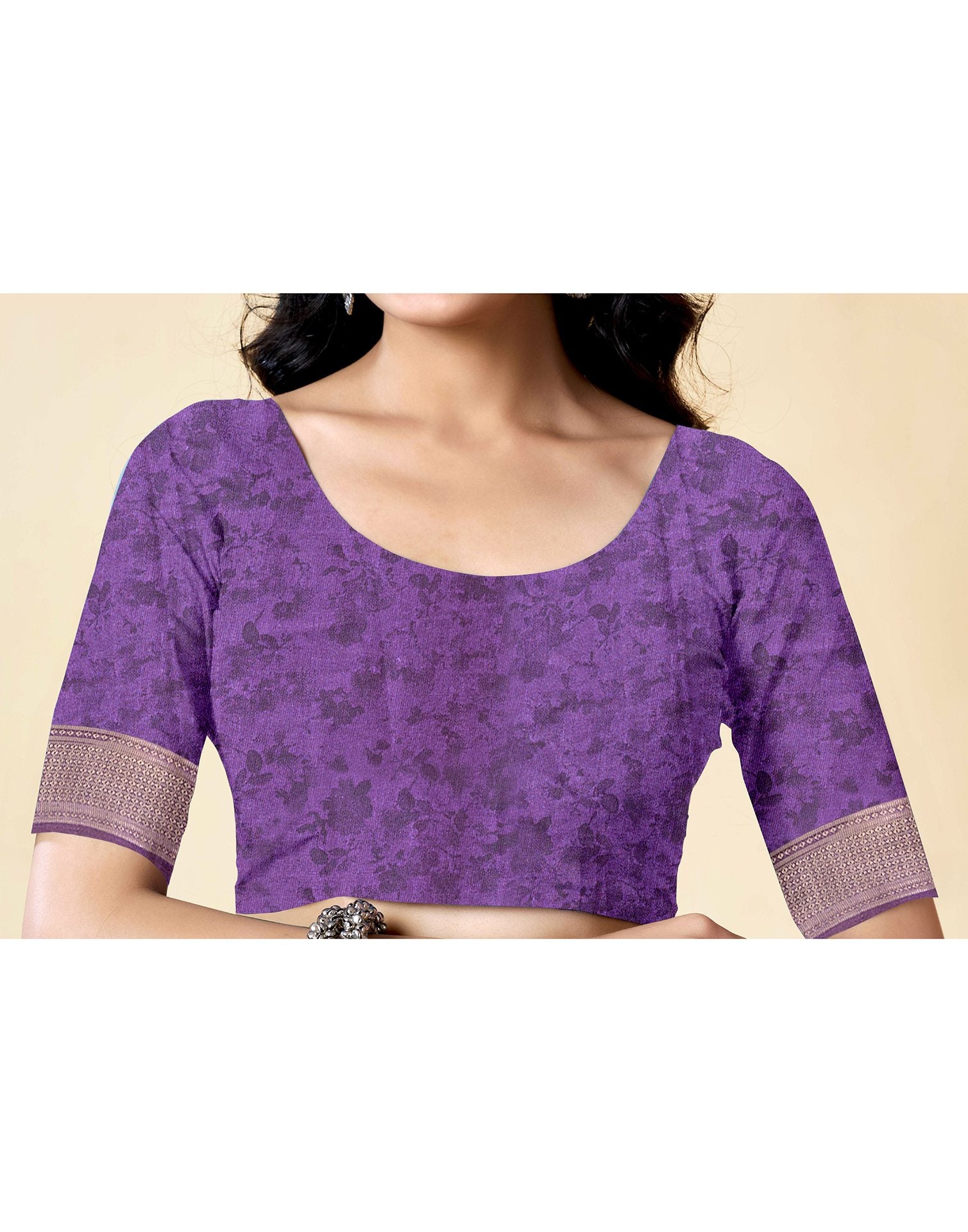 Purple Dola Silk Floral Printed Saree