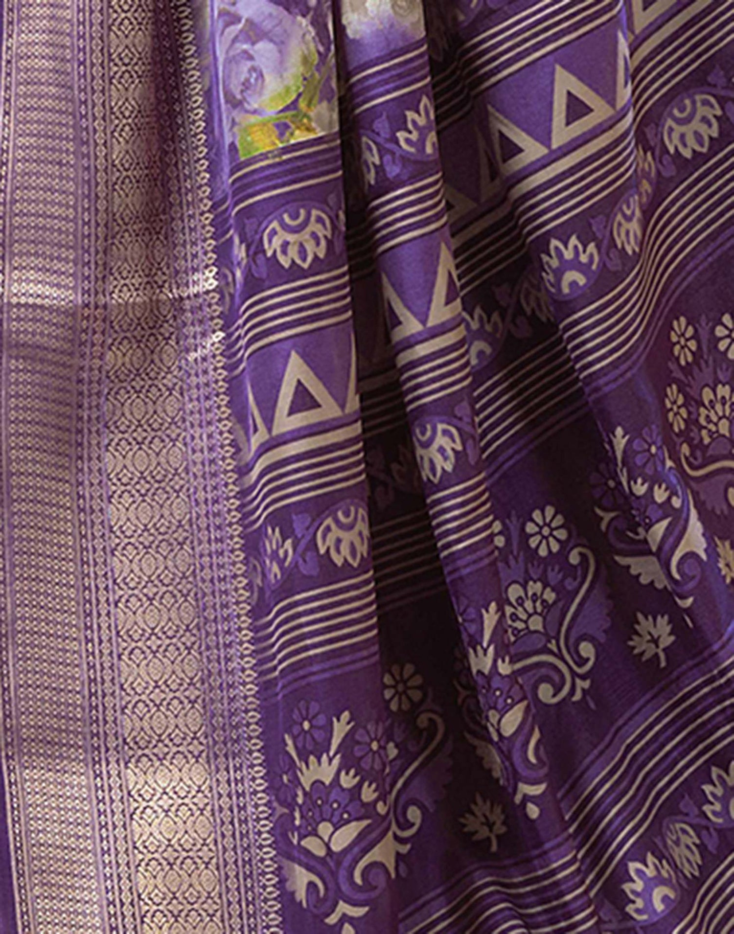 Purple Dola Silk Floral Printed Saree