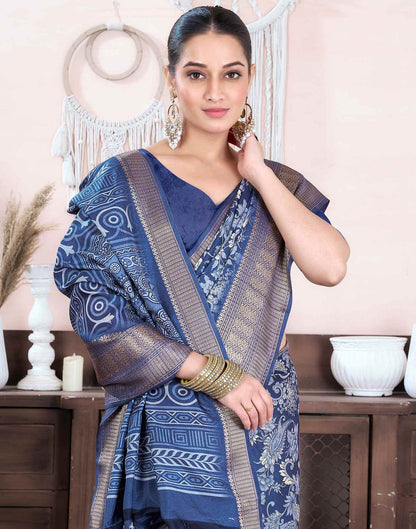 Steel Blue Dola Silk Floral Printed Saree