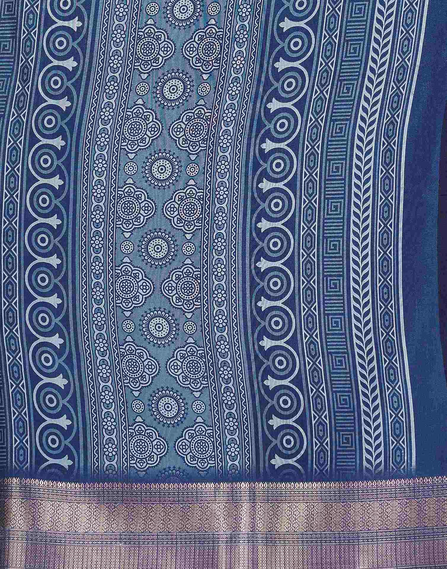 Steel Blue Dola Silk Floral Printed Saree
