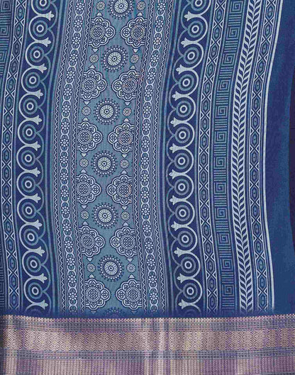 Steel Blue Dola Silk Floral Printed Saree