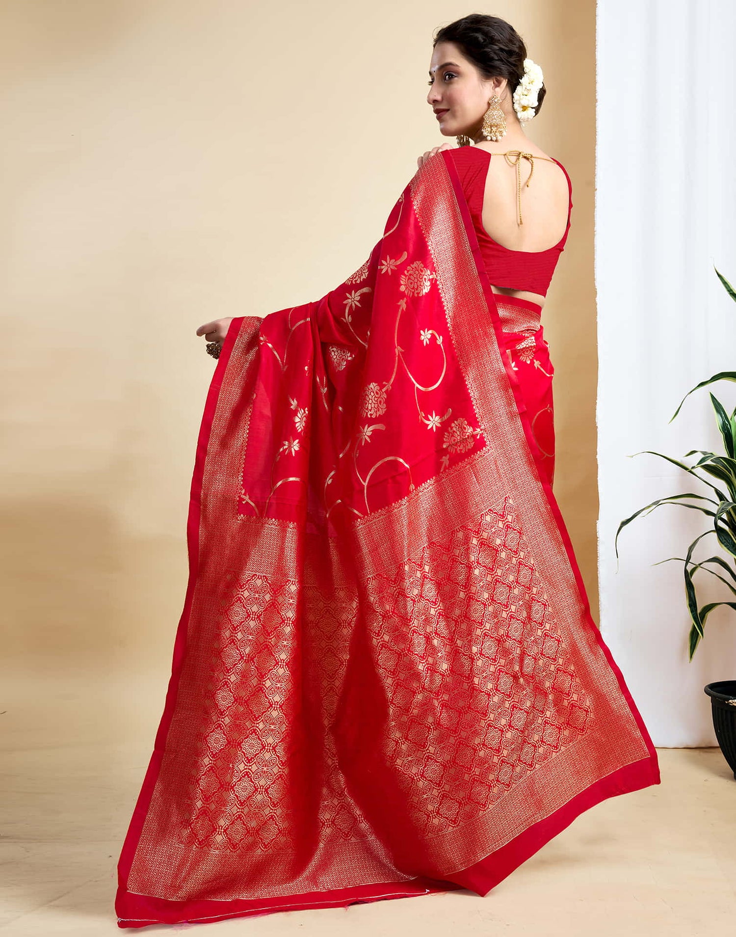 Red Silk Woven Banarasi Saree