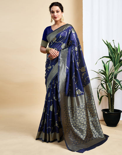 Navy Blue Silk Woven Banarasi Saree