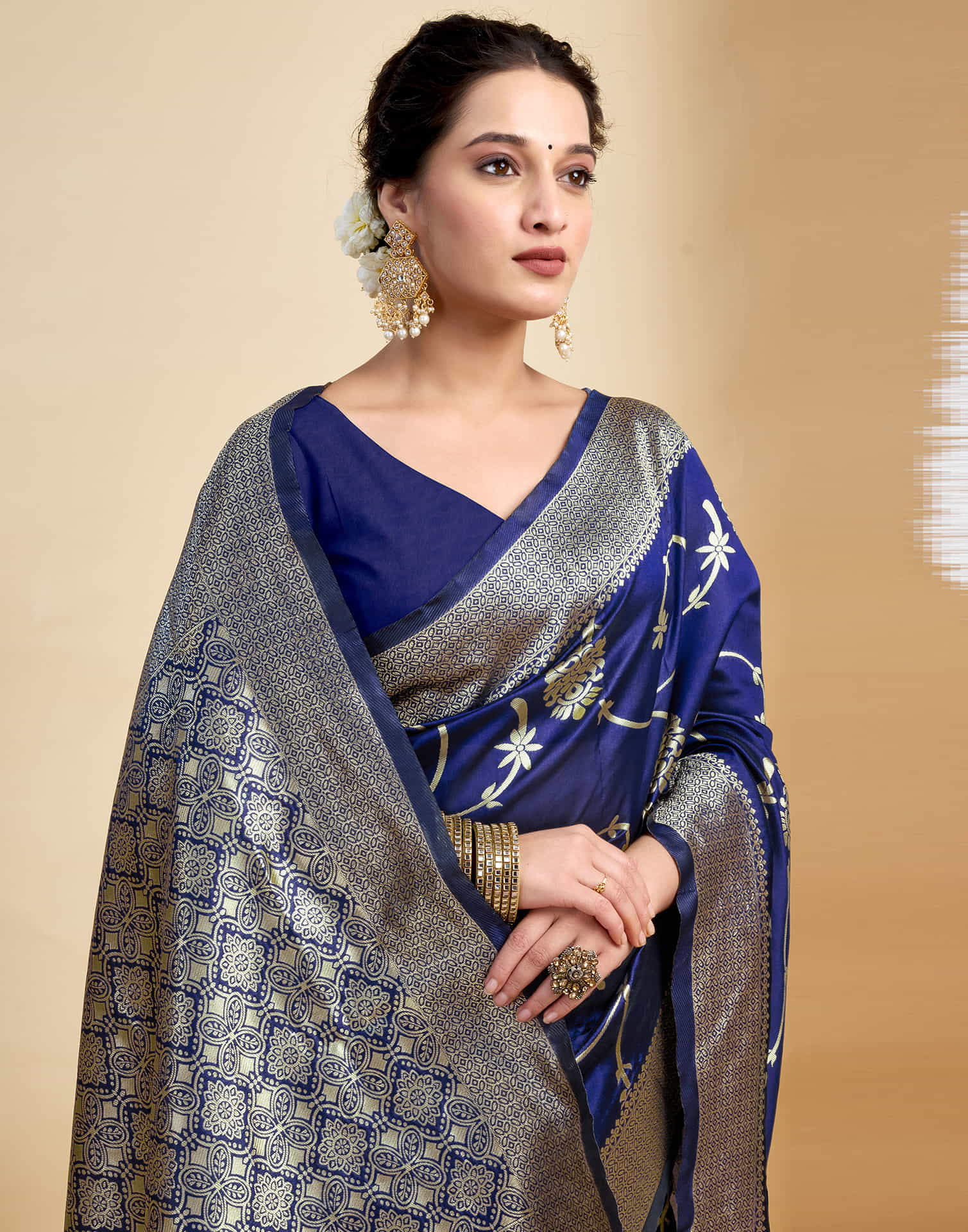 Navy Blue Silk Woven Banarasi Saree