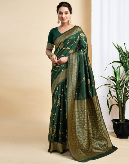 Dark Green Silk Woven Banarasi Saree