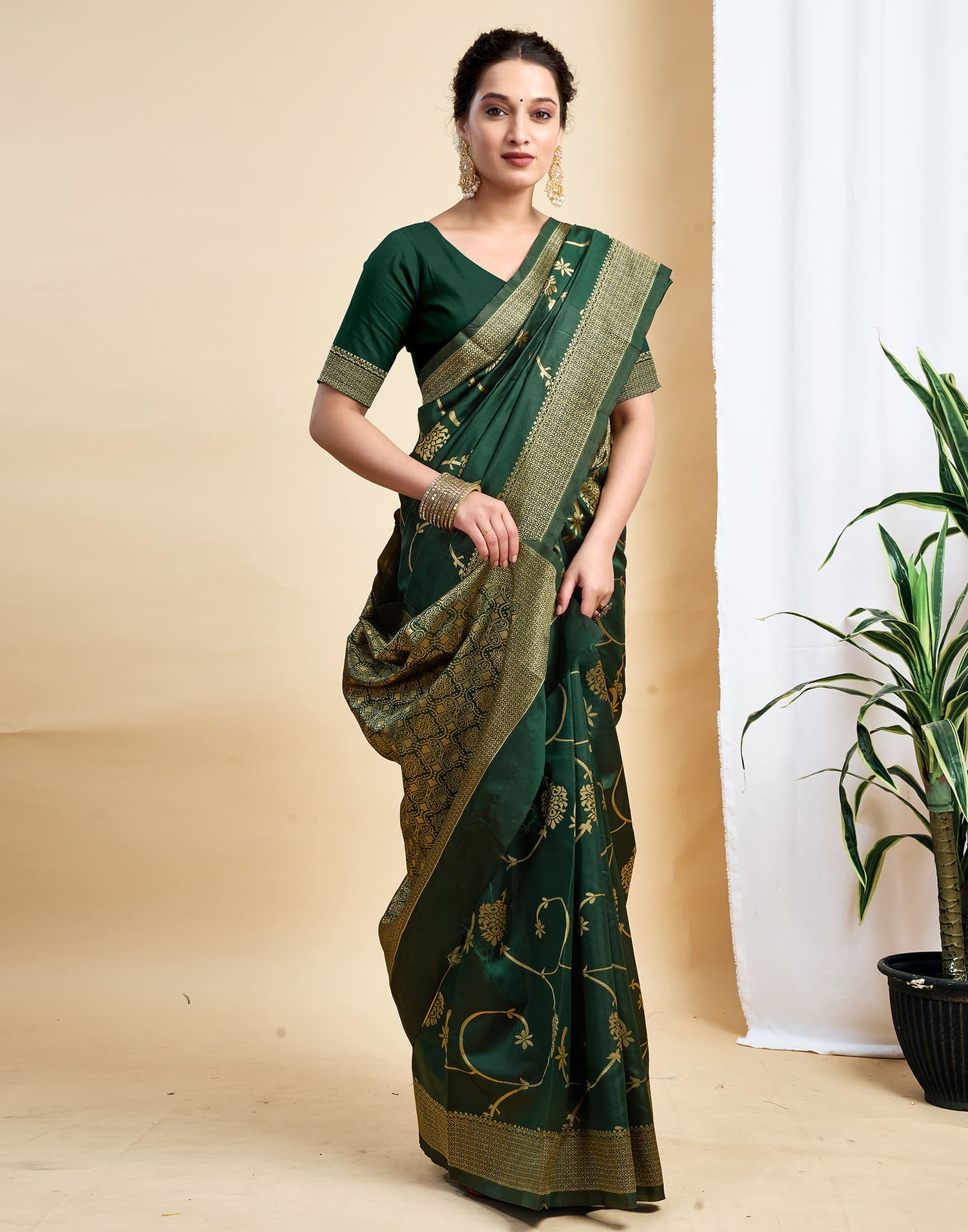 Dark Green Silk Woven Banarasi Saree