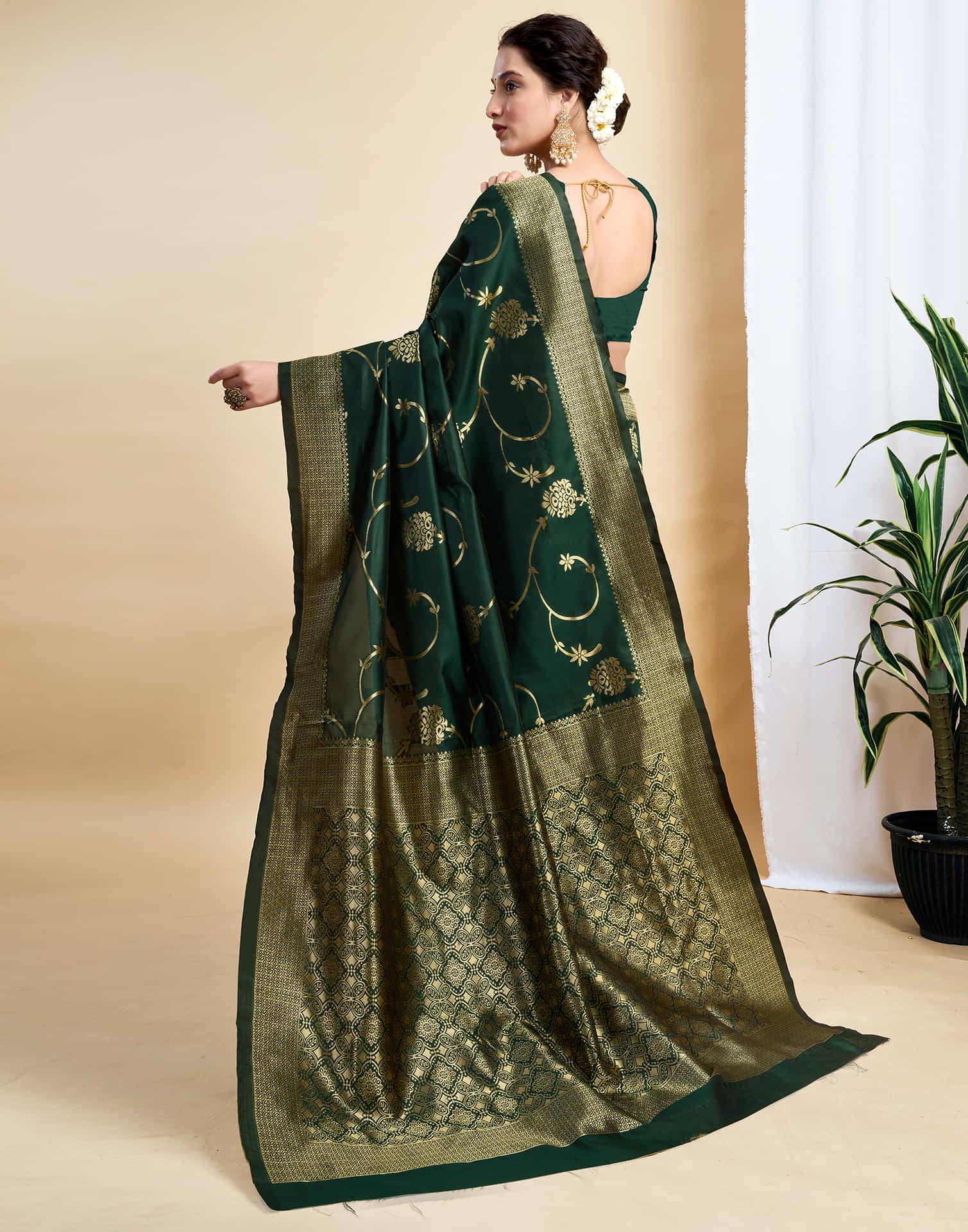 Dark Green Silk Woven Banarasi Saree