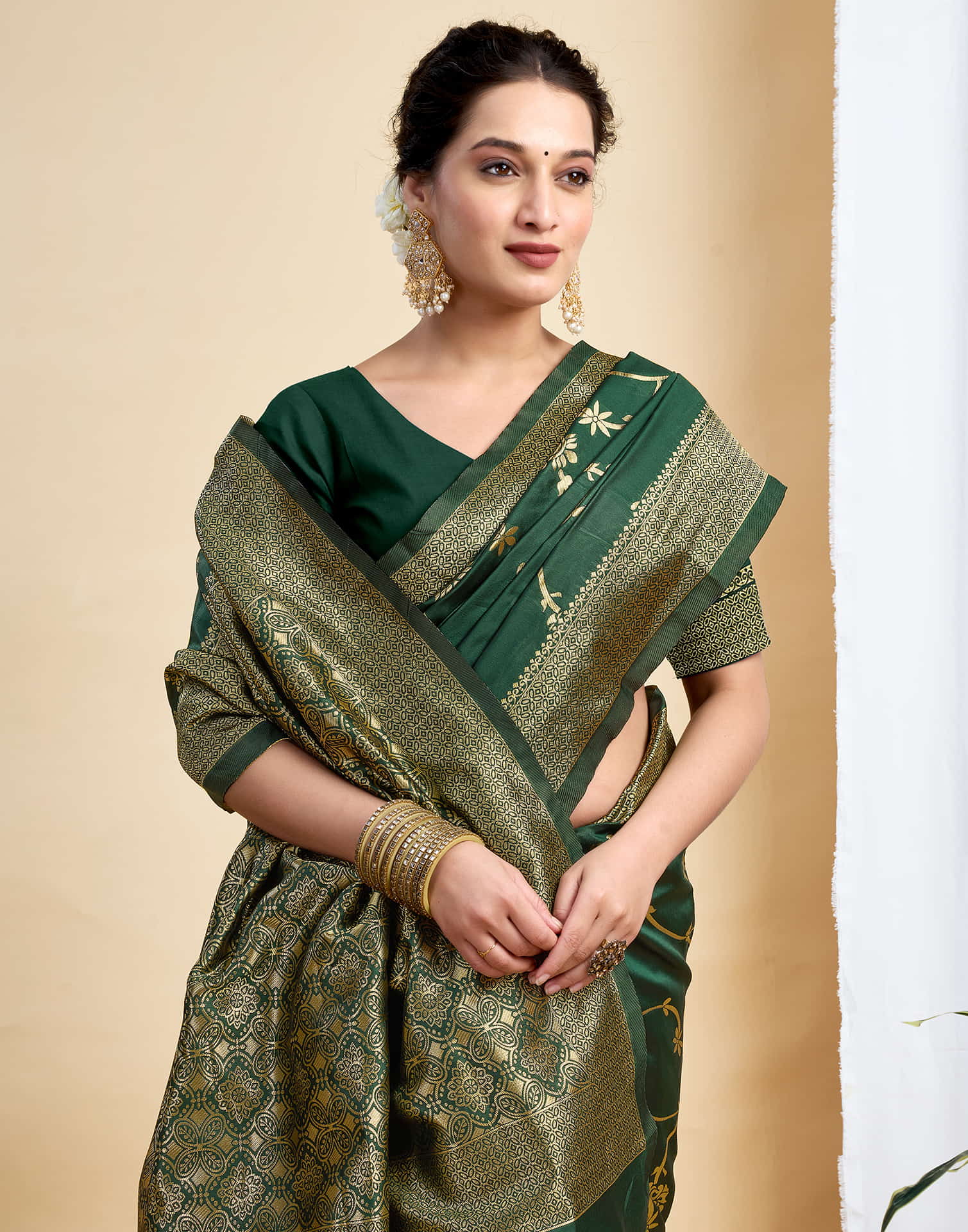 Dark Green Silk Woven Banarasi Saree