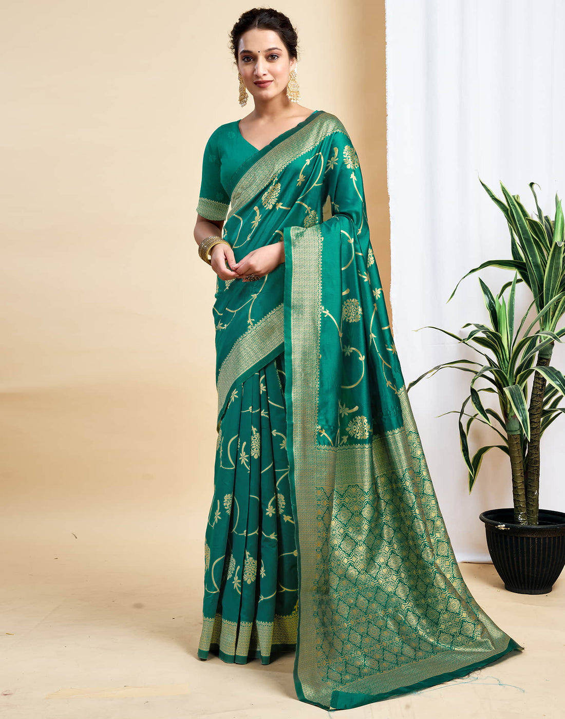 Teal Green Silk Woven Banarasi Saree