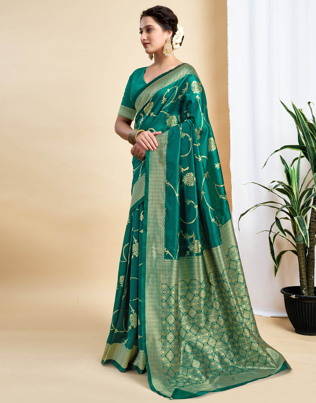 Teal Green Silk Woven Banarasi Saree