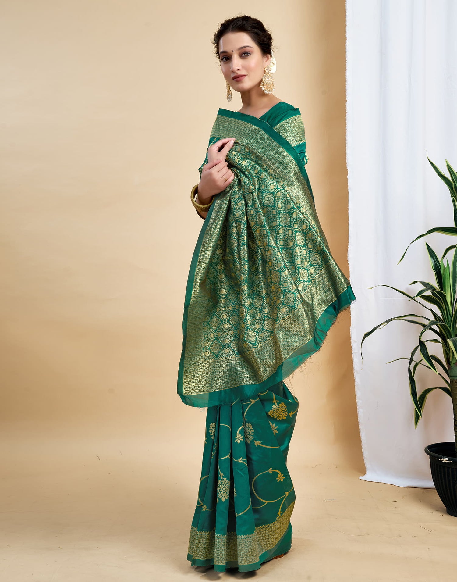 Teal Green Silk Woven Banarasi Saree