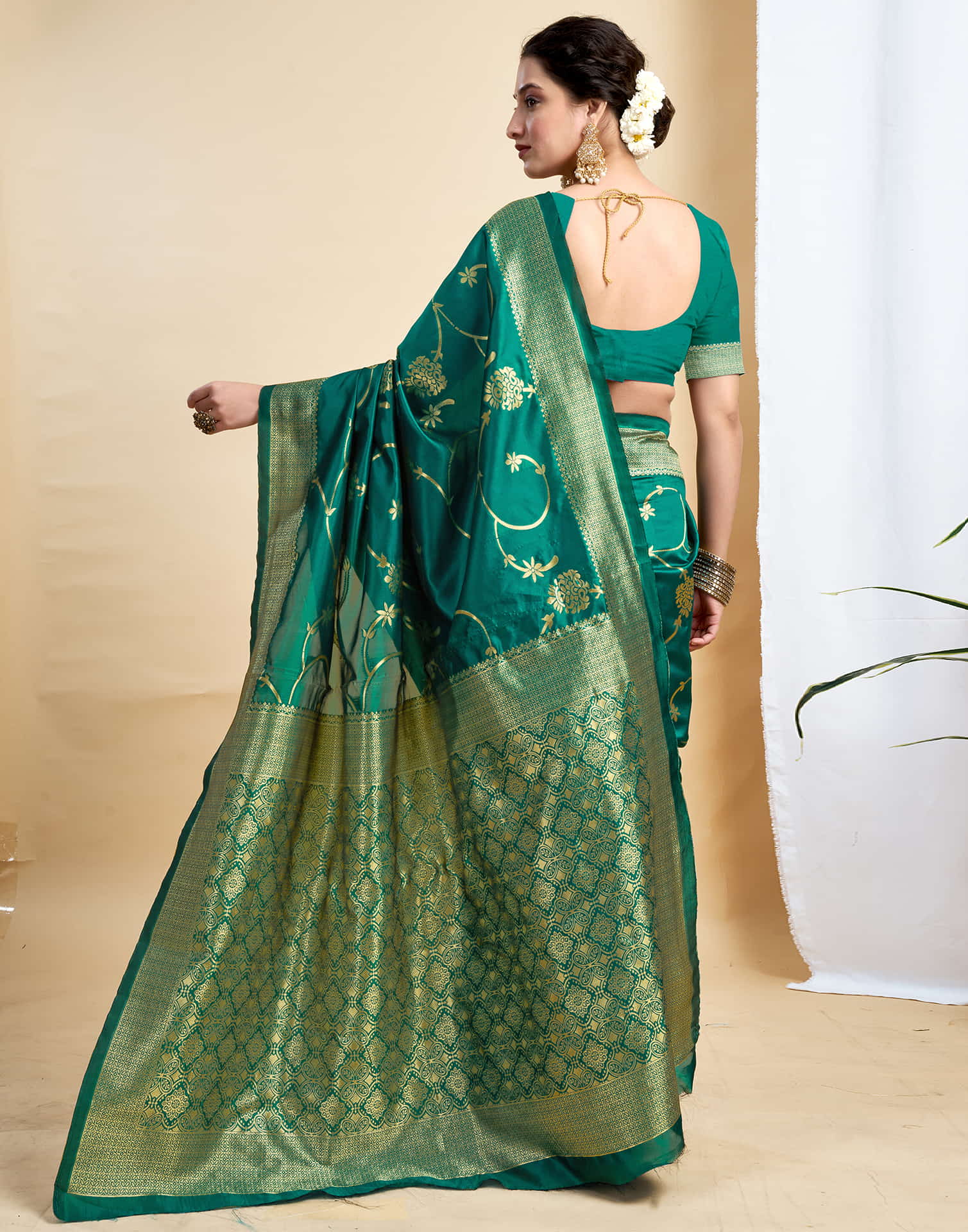 Teal Green Silk Woven Banarasi Saree