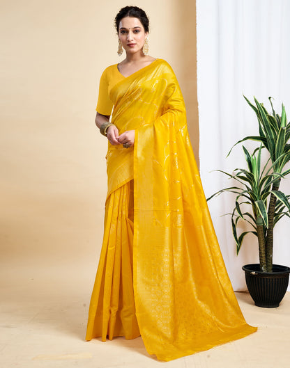 Yellow Silk Woven Banarasi Saree